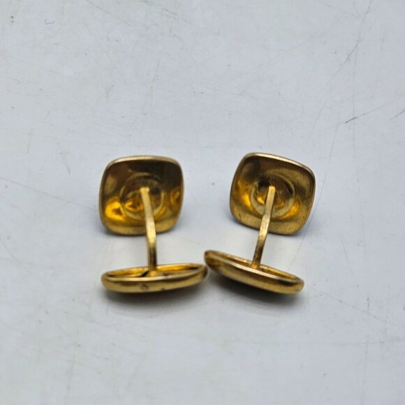 Vintage Art Deco Gold Tone Blue Lucite Dome Cabochon Cufflinks - Picture 3 of 4